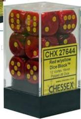 CHX 27644 Red w/Yellow Dice Block (12 Vortex 16mm Pipped d6 Dice)